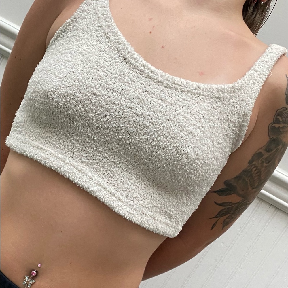 Furry Cropped tank top size small white soft super cute